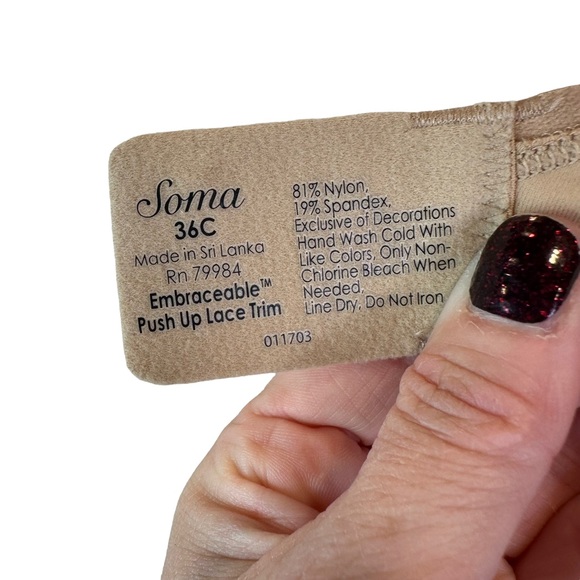 Soma Embraceable Push Up Lace Trim Bra Womens Wired Full Coverage Nude 36C - Picture 6 of 7